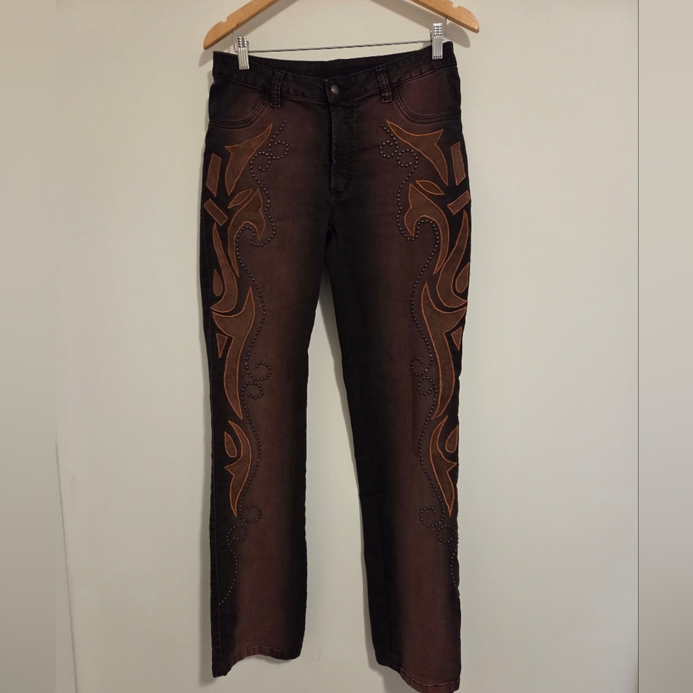 Brazil Roxx Art To Wear Bootcut Jeans Rust Brown/ Black
